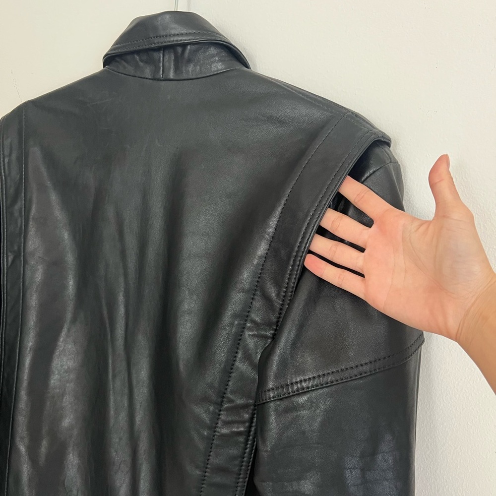 Zara Black Oversized Leather Bomber Jacket - Picture 5 of 10
